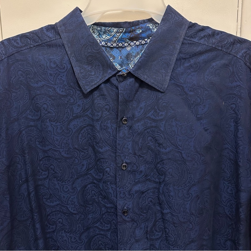 Robert Graham Shirt 3XL Blue Paisley All Over Print Button Up Short Sleeve Mens - Picture 3 of 8
